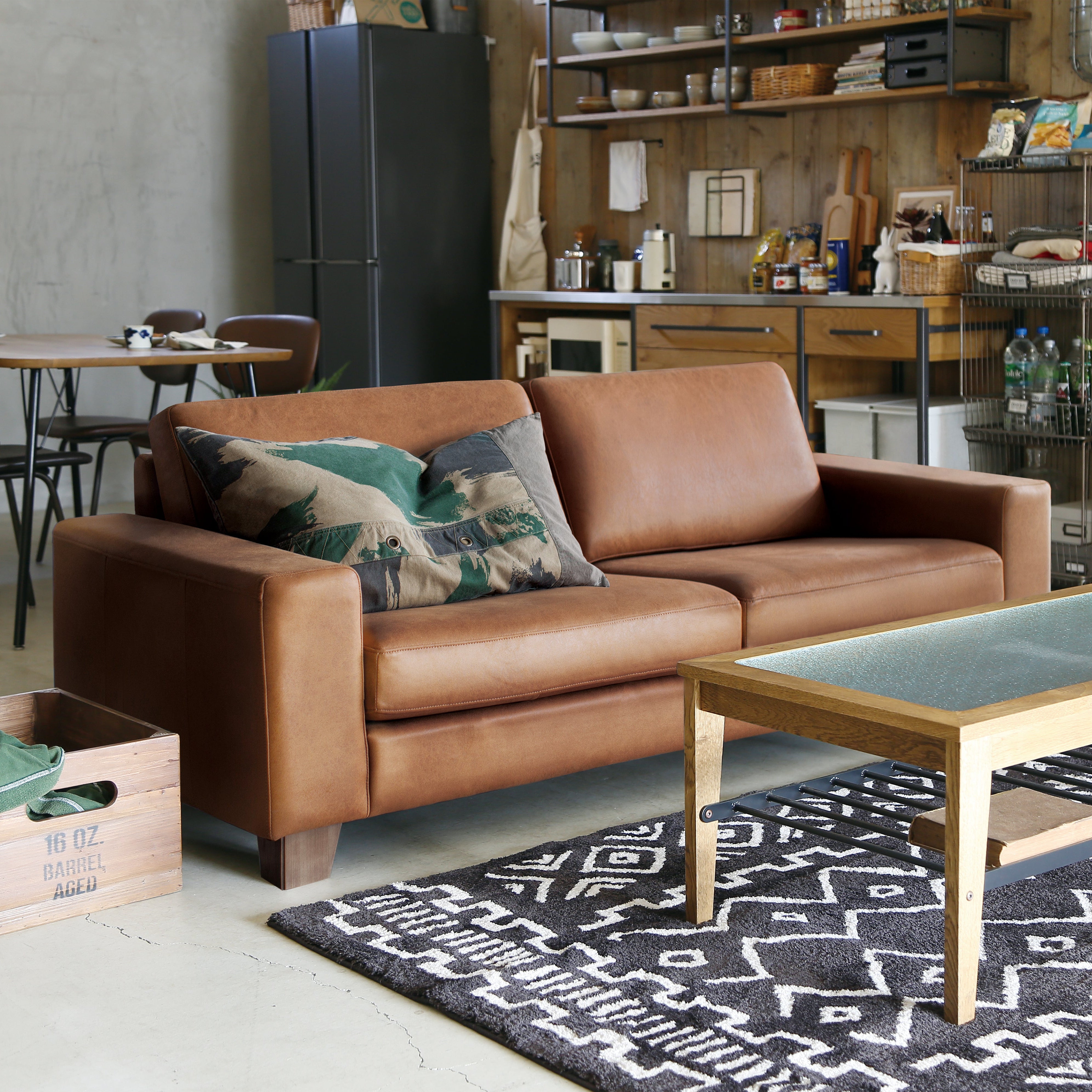 ヴィンテージ ソファ 3人掛け レザーテックス ブラウン