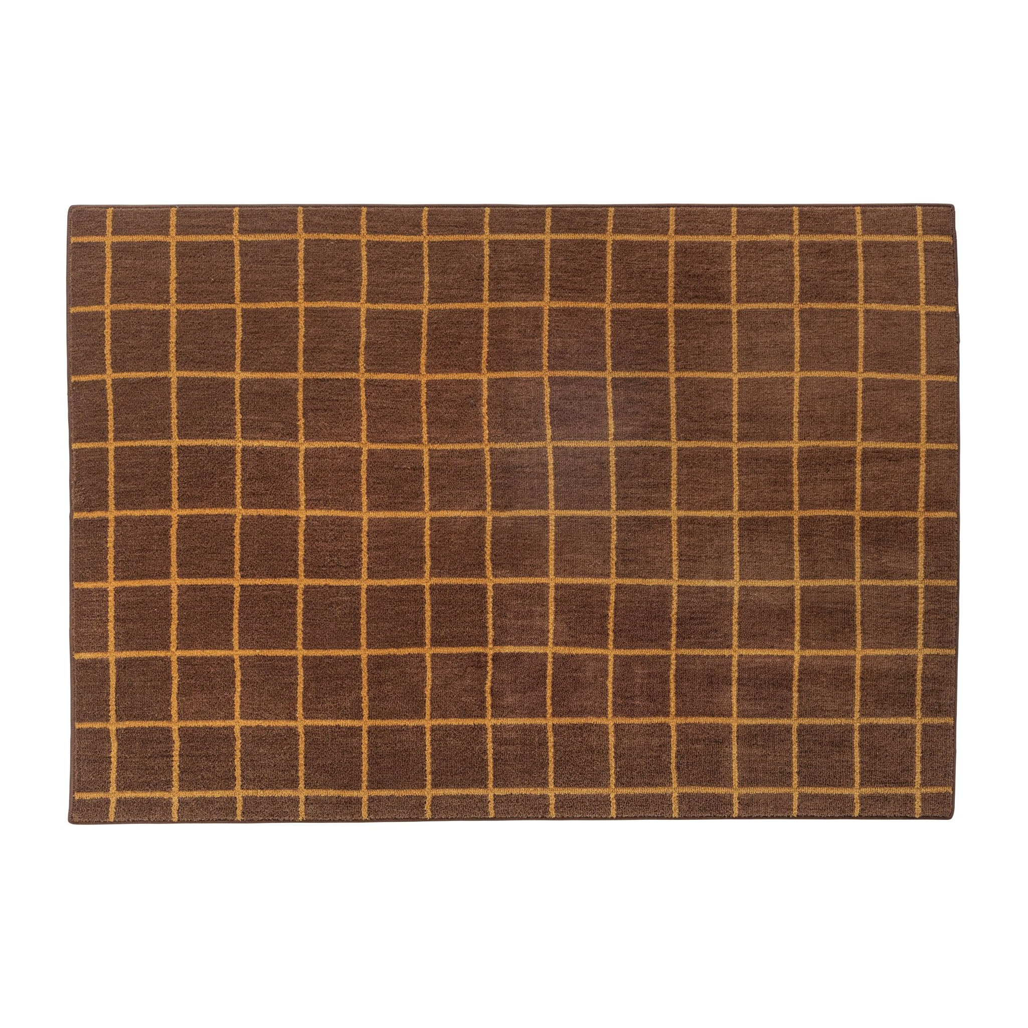 シンプルなグラフチェックのラグ ブラウン