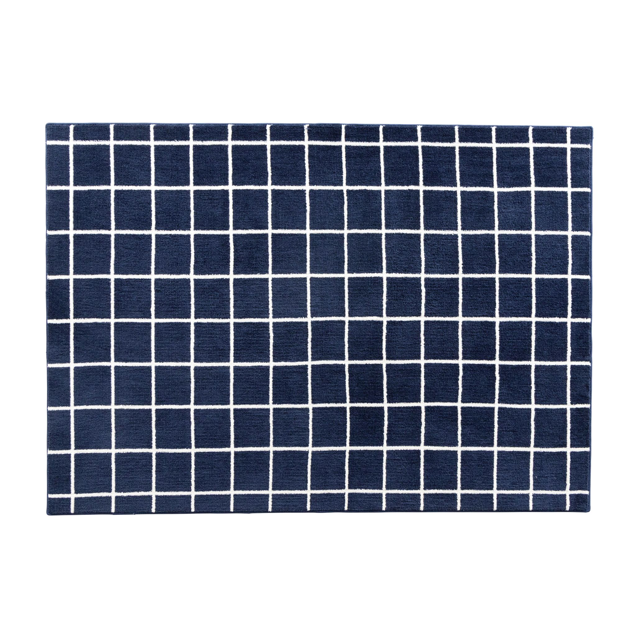 シンプルなグラフチェックのラグ ネイビー