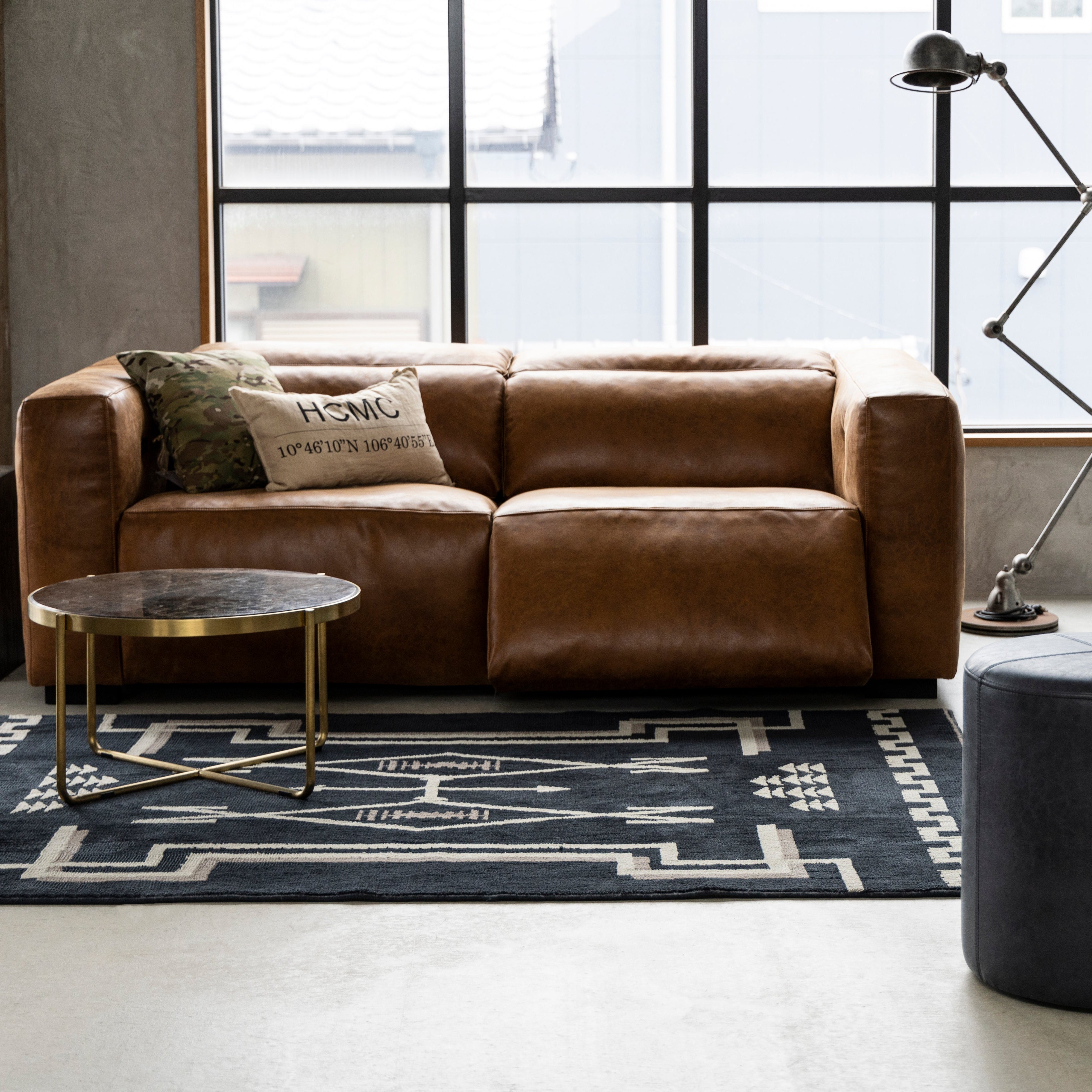 ヴィンテージ ソファ 3人掛け レザーテックス ブラウン