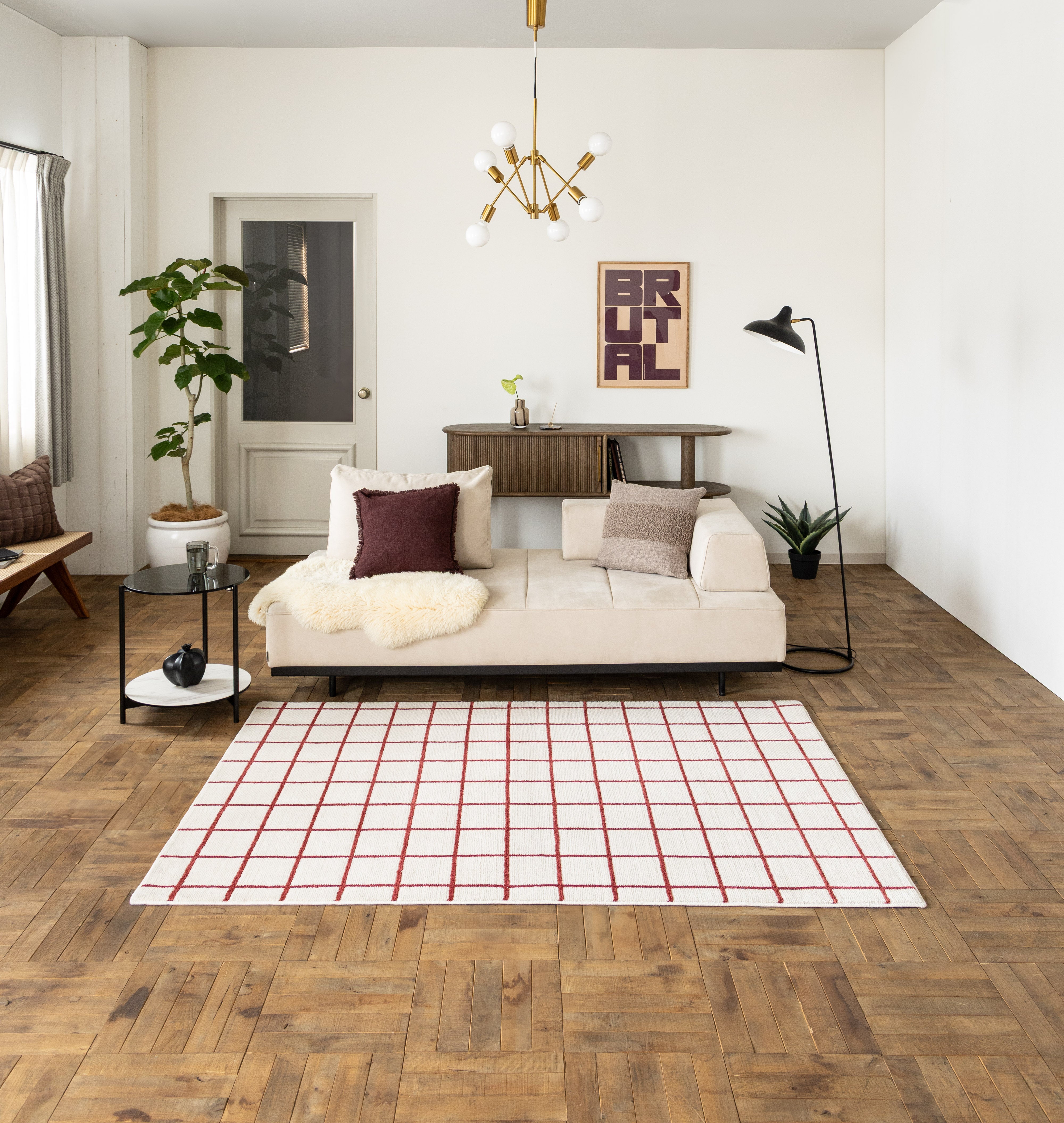 シンプルなグラフチェックのラグ 白×赤