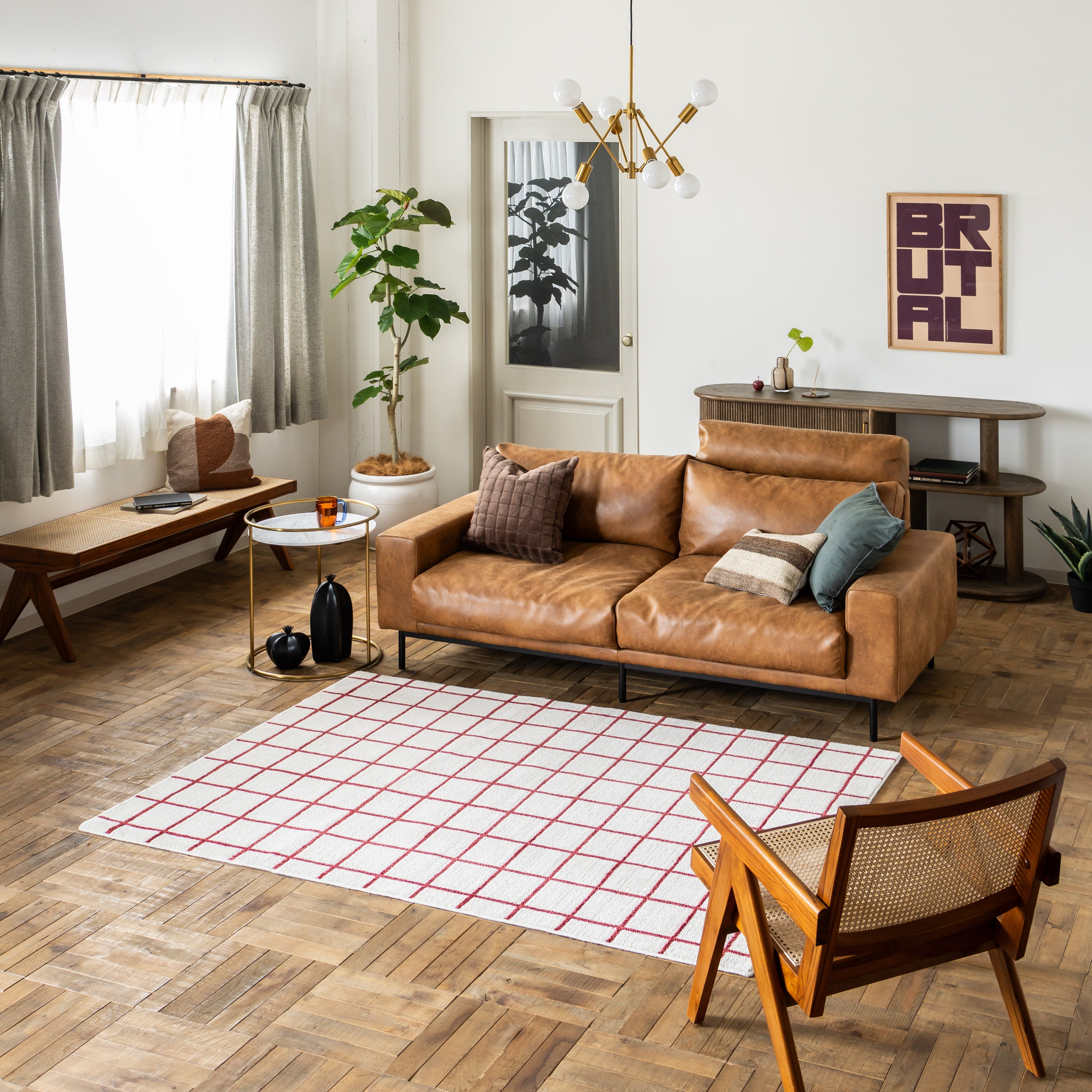 シンプルなグラフチェックのラグ 白×赤