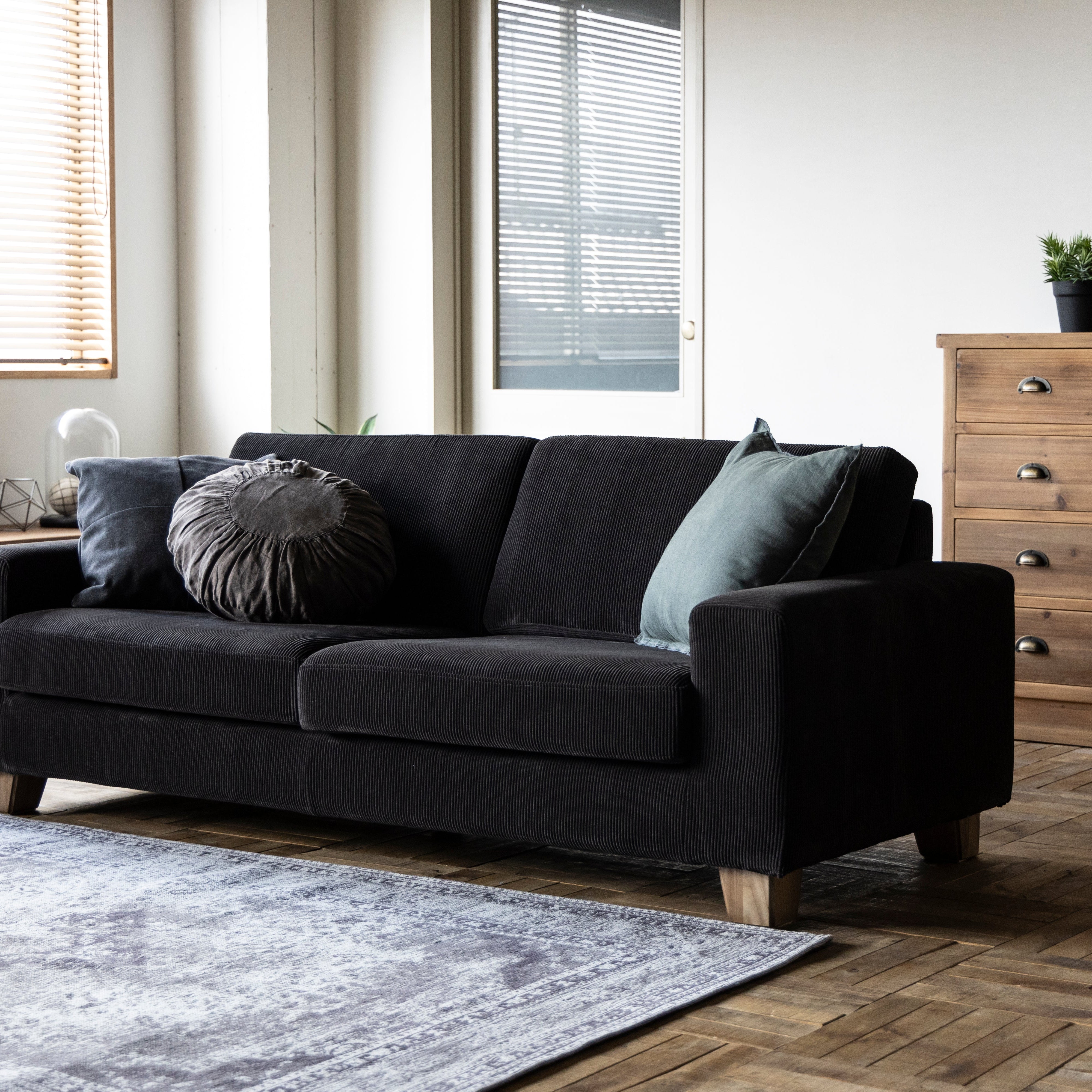 ヴィンテージ ソファ 3人掛け コーデュロイ ブラック