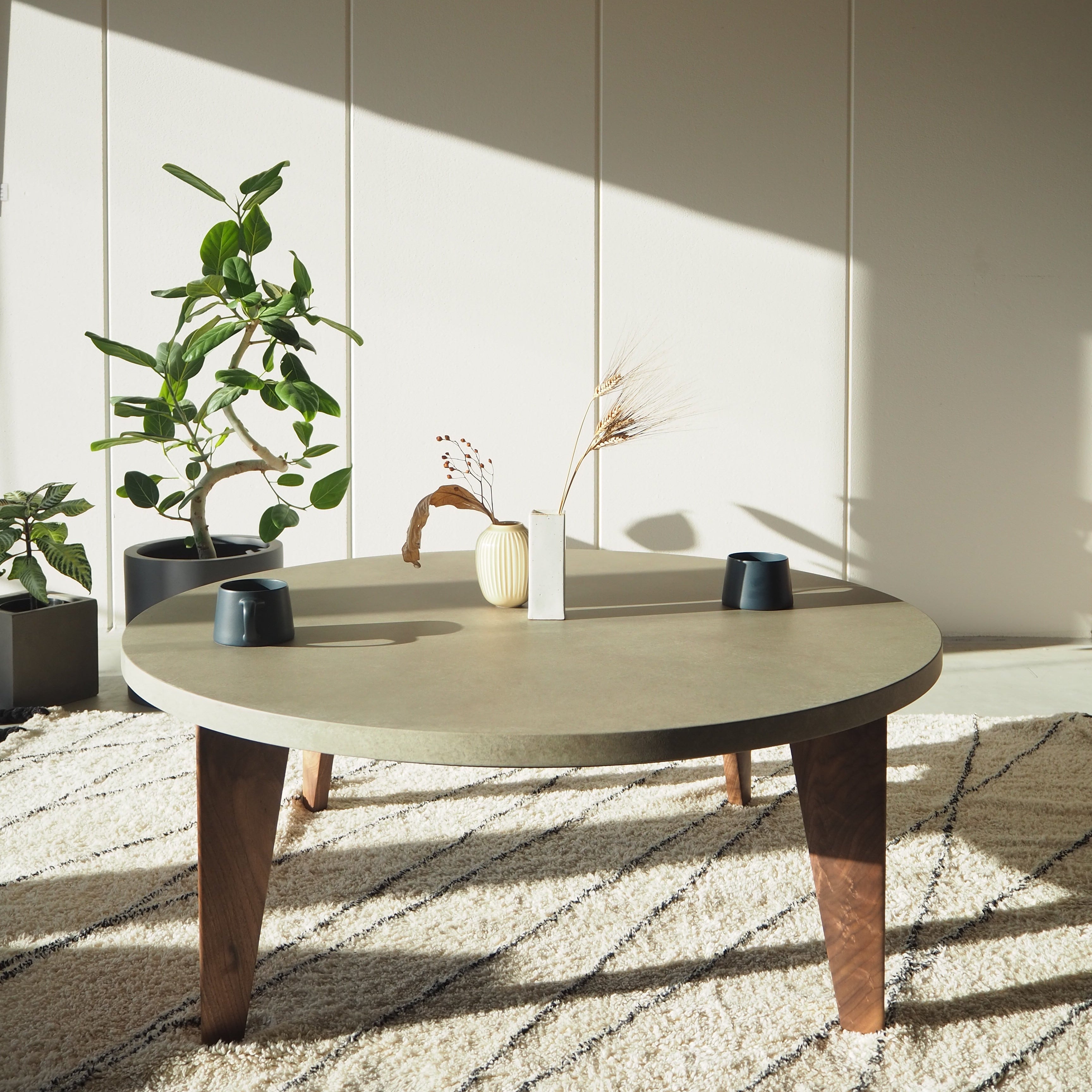 こたつテーブル ラウンド モダン モルタル調 ウォールナット