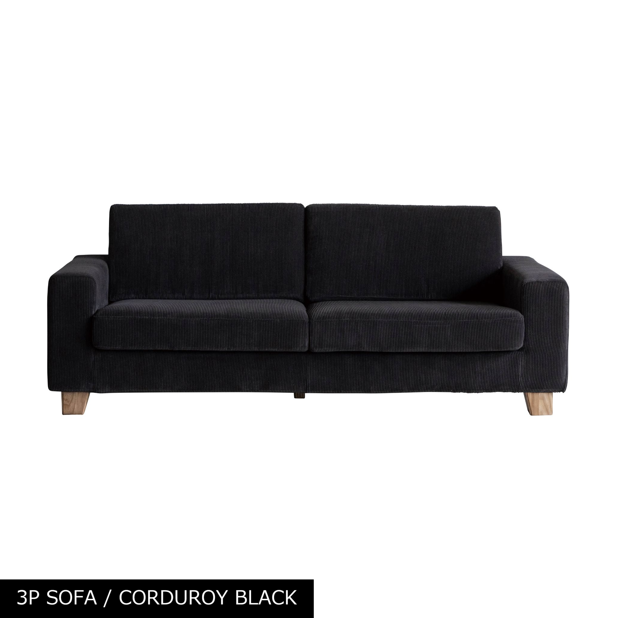ヴィンテージ ソファ 3人掛け コーデュロイ ブラック