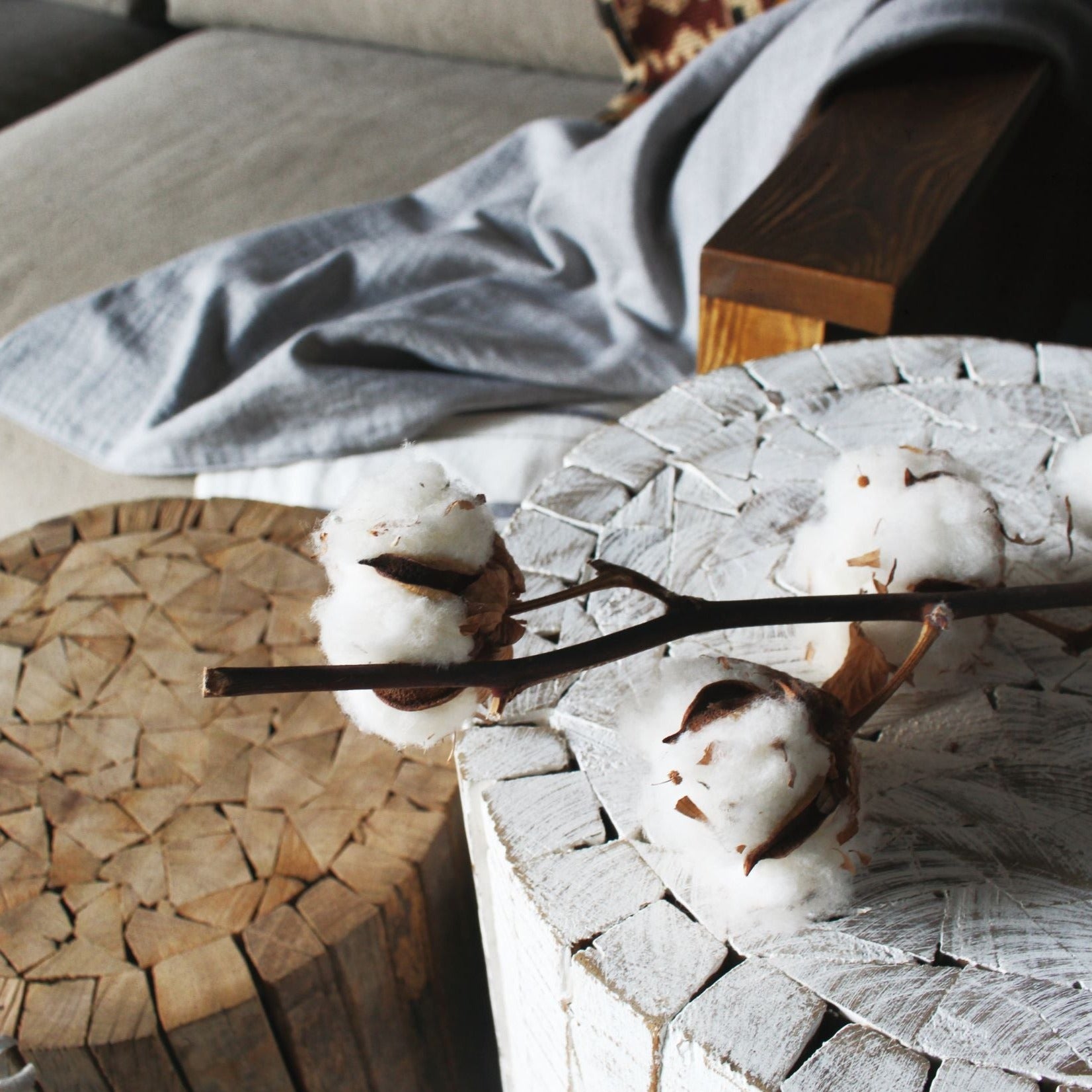 Collected-wood round high stool