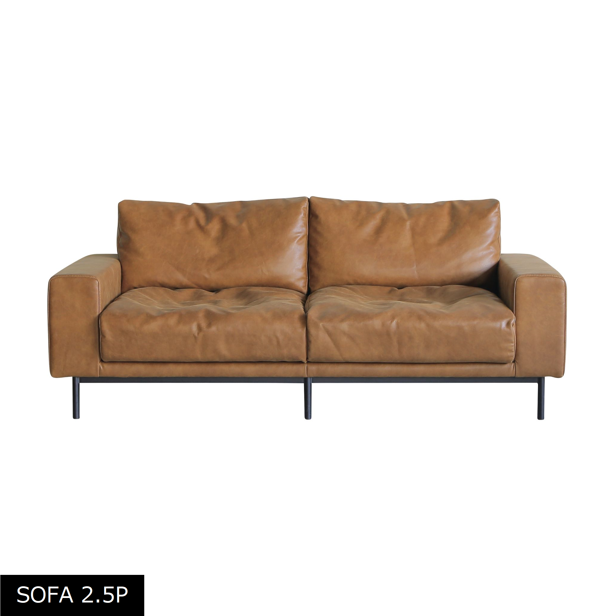 ヴィンテージ レザーテックス ソファ  2.5人掛け（ブラウン）