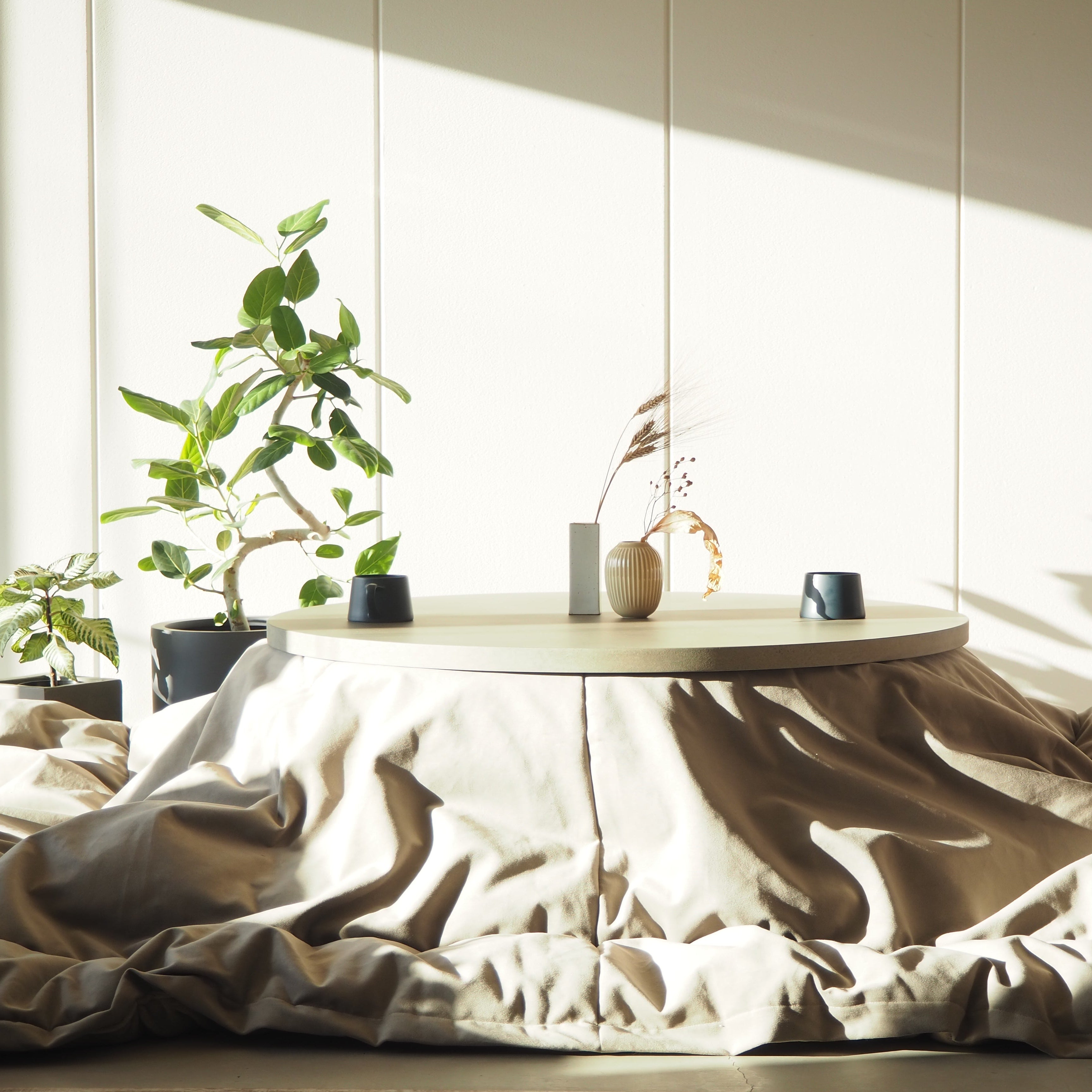 こたつテーブル ラウンド モルタル調 ウォールナット